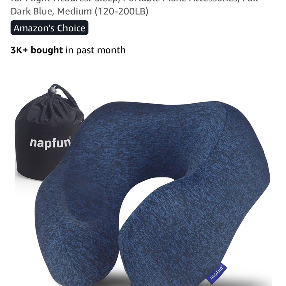 Ergonomic Blue Travel Pillow with Plush Support